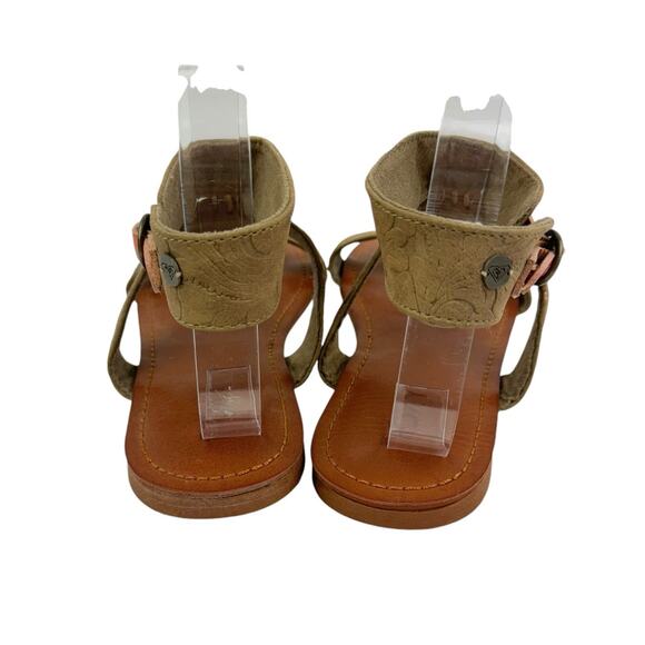 Roxy Marron Faux Leather Embossed Ankle Strap Flat Summer Sandals - Picture 5 of 10